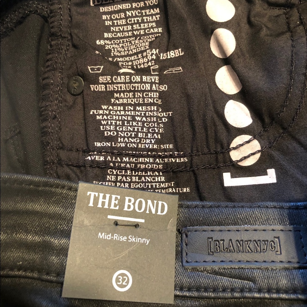 Blanknyc coated black zippered ankle jeans NWT size 32 (14) style:the bond - Picture 5 of 6